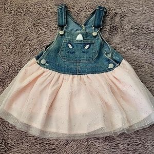 Unicorn denim overall tulle dress